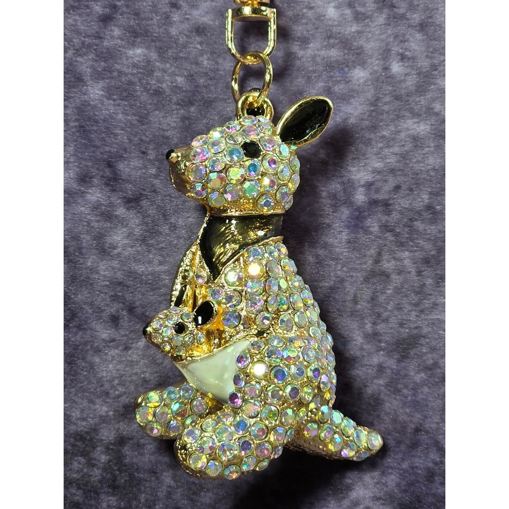 Crystal‎ Kangaroo Joey Keychain Gold Tone Aurora Borealis Rhinestone Bag Charm